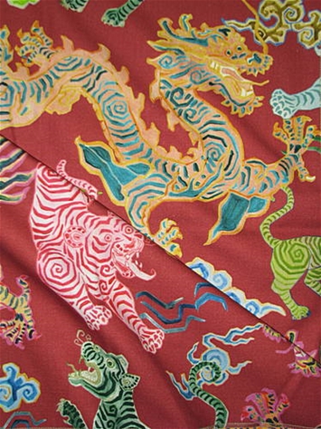 Himalaya Coral Chinese Dragon | Decorator Fabric Rooms